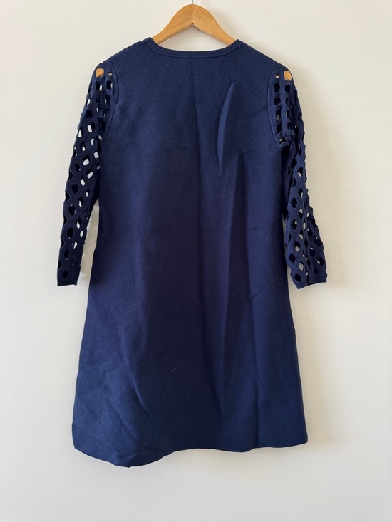 Karen Millen Navy Blue A Line Dress Open Knit Sleeve Size S Office Workwear